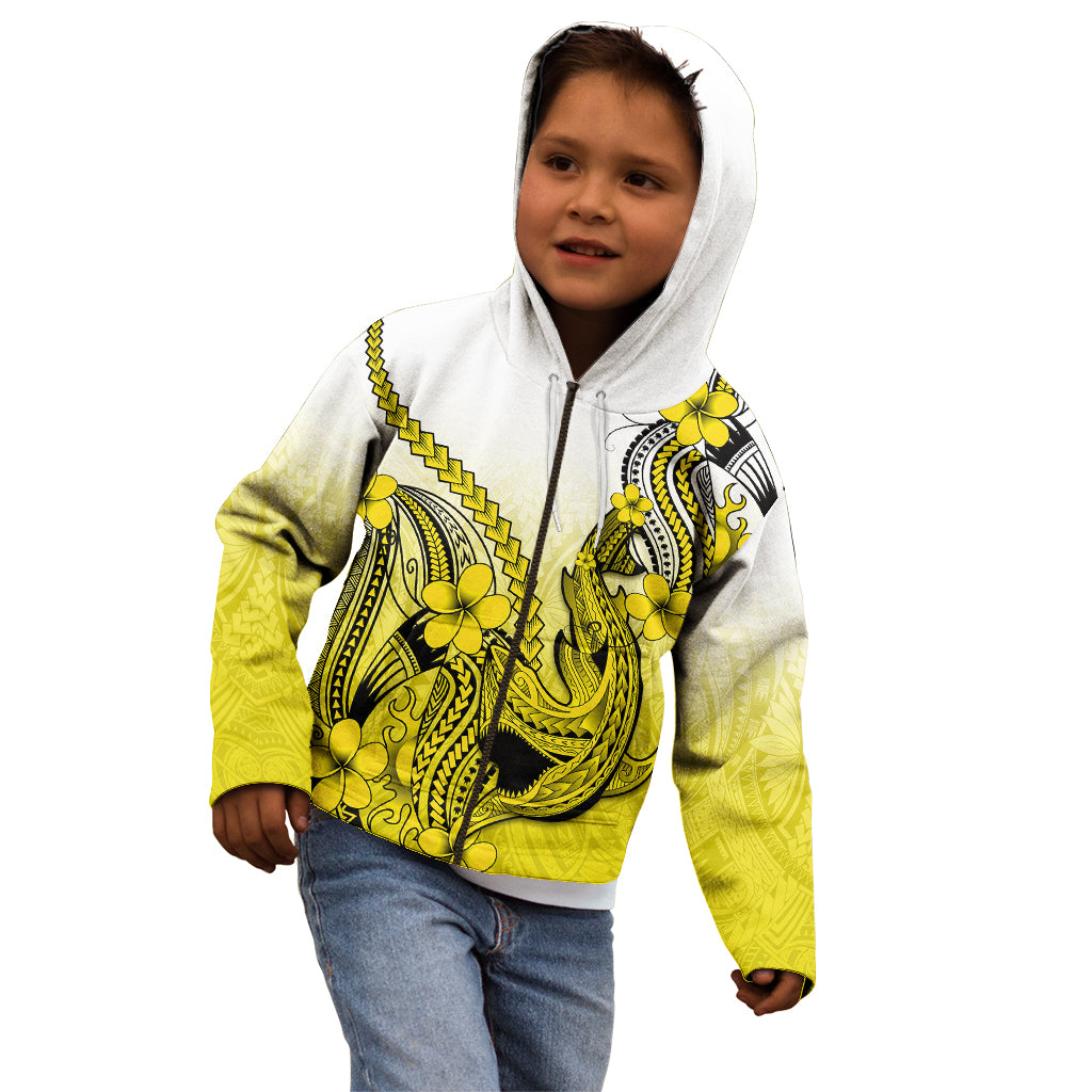 Hawaii Kid Hoodie Polynesian Shark Tattoo With Plumeria Yellow Gradient LT14 - Polynesian Pride