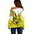 Hawaii Off Shoulder Sweater Polynesian Shark Tattoo With Plumeria Yellow Gradient LT14 - Polynesian Pride