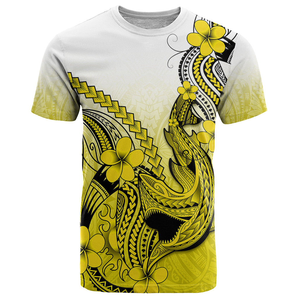 Hawaii T Shirt Polynesian Shark Tattoo With Plumeria Yellow Gradient LT14 Yellow - Polynesian Pride