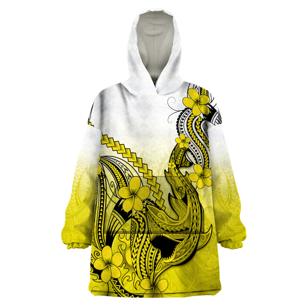 Hawaii Wearable Blanket Hoodie Polynesian Shark Tattoo With Plumeria Yellow Gradient LT14 One Size Yellow - Polynesian Pride