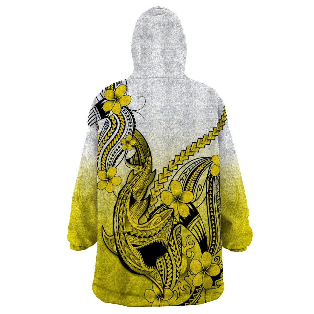 Hawaii Wearable Blanket Hoodie Polynesian Shark Tattoo With Plumeria Yellow Gradient LT14 - Polynesian Pride