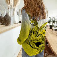 Hawaii Women Casual Shirt Polynesian Shark Tattoo With Plumeria Yellow Gradient LT14 - Polynesian Pride