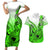 Hawaii Couples Matching Short Sleeve Bodycon Dress and Hawaiian Shirt Polynesian Shark Tattoo With Plumeria Green Gradient LT14 Green - Polynesian Pride