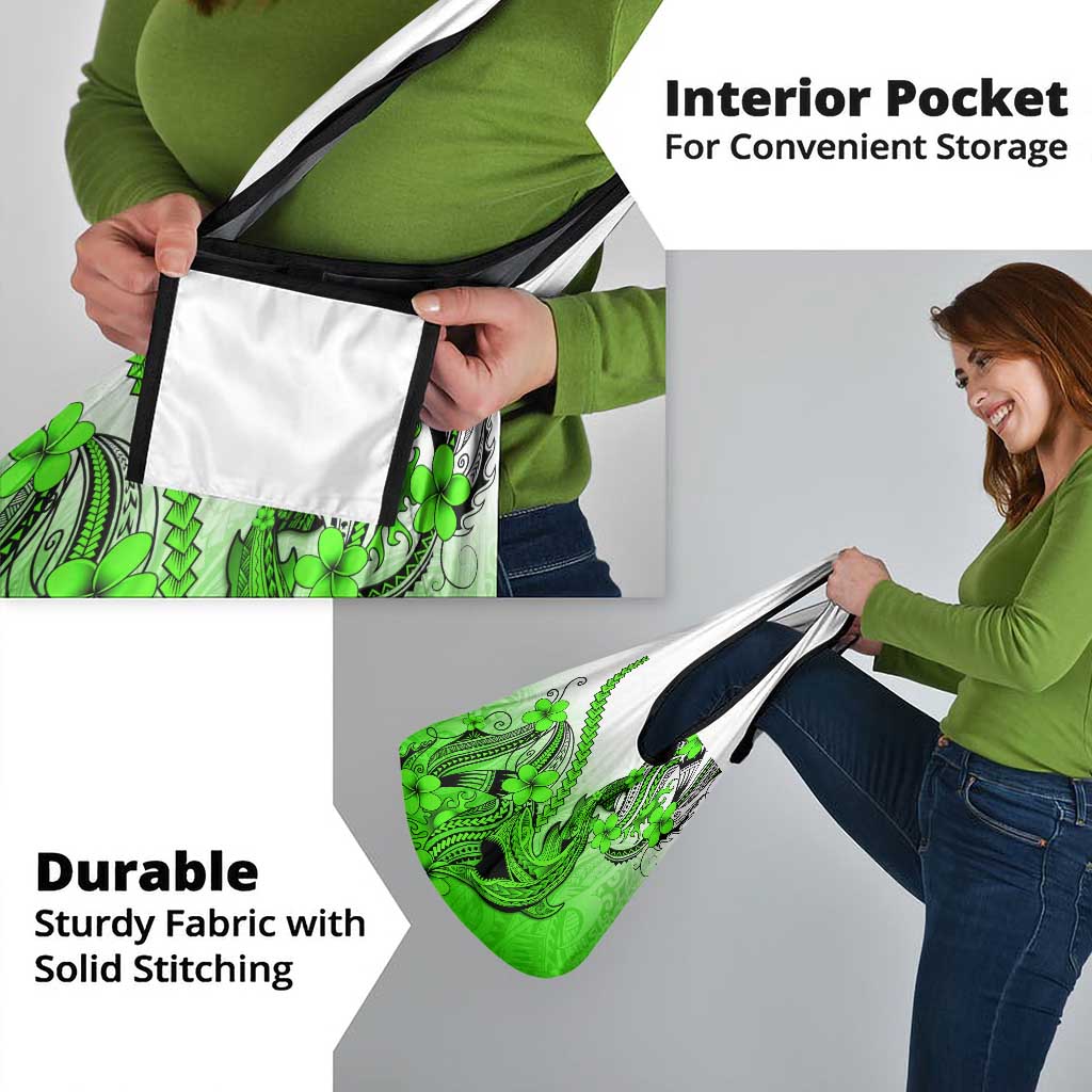 Green Gradient Hawaii Grocery Bag Polynesian Shark Tattoo With Plumeria