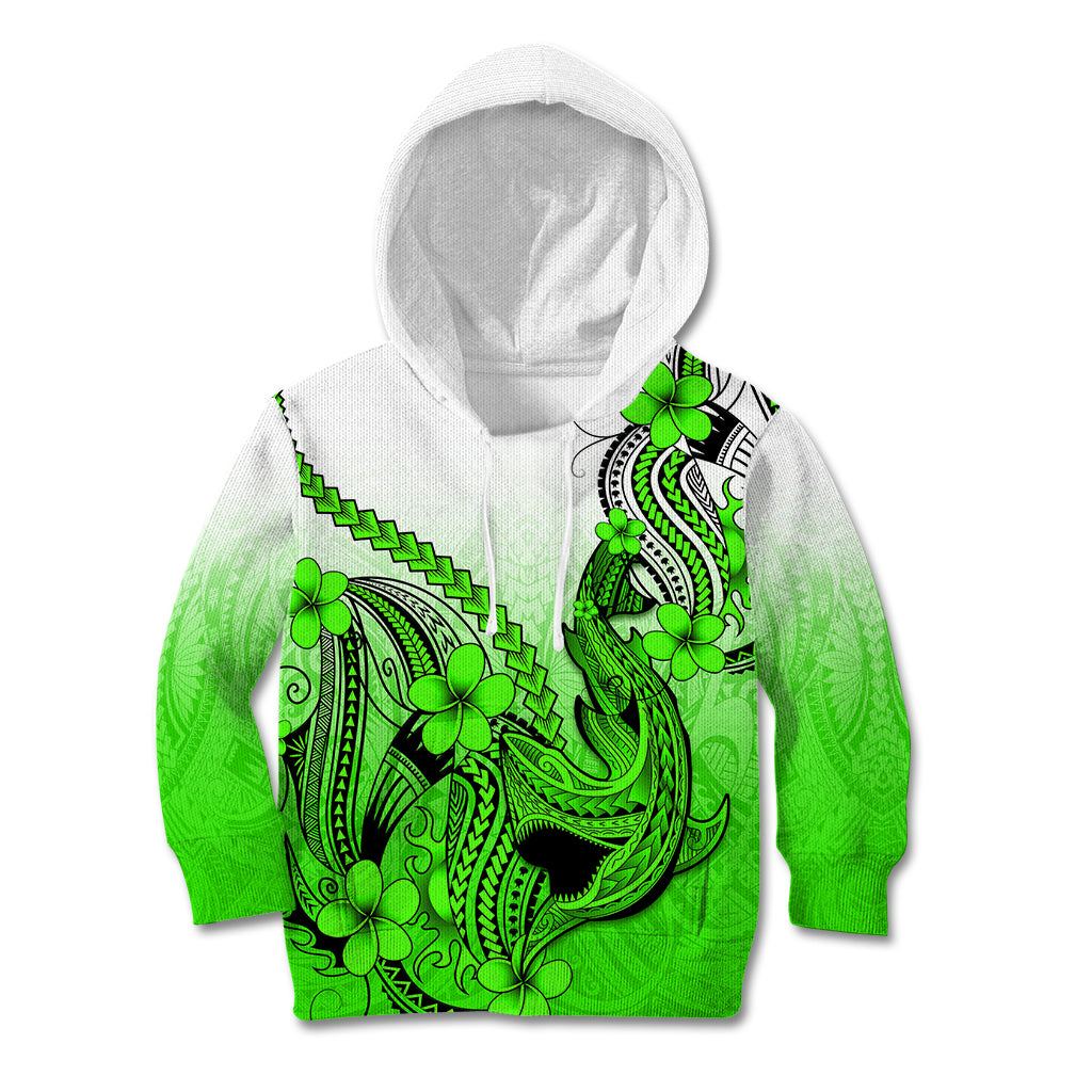 Hawaii Kid Hoodie Polynesian Shark Tattoo With Plumeria Green Gradient LT14 Green - Polynesian Pride