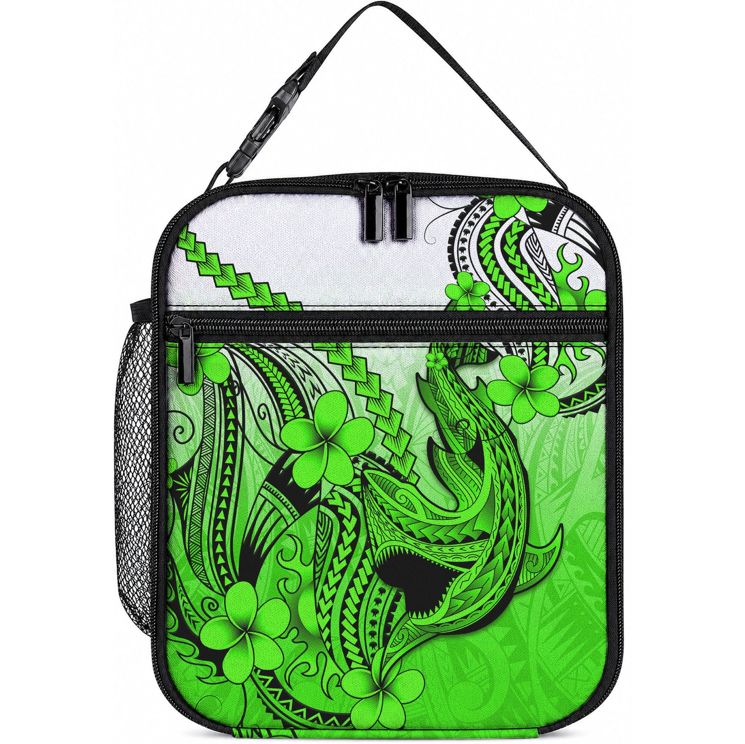 Hawaii Lunch Bag Polynesian Shark Tattoo With Plumeria Green Gradient LT14 10.2 × 8.3 × 4.3 inch Green - Polynesian Pride