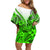 Hawaii Off Shoulder Short Dress Polynesian Shark Tattoo With Plumeria Green Gradient LT14 Women Green - Polynesian Pride