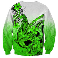 Hawaii Sweatshirt Polynesian Shark Tattoo With Plumeria Green Gradient LT14 - Polynesian Pride