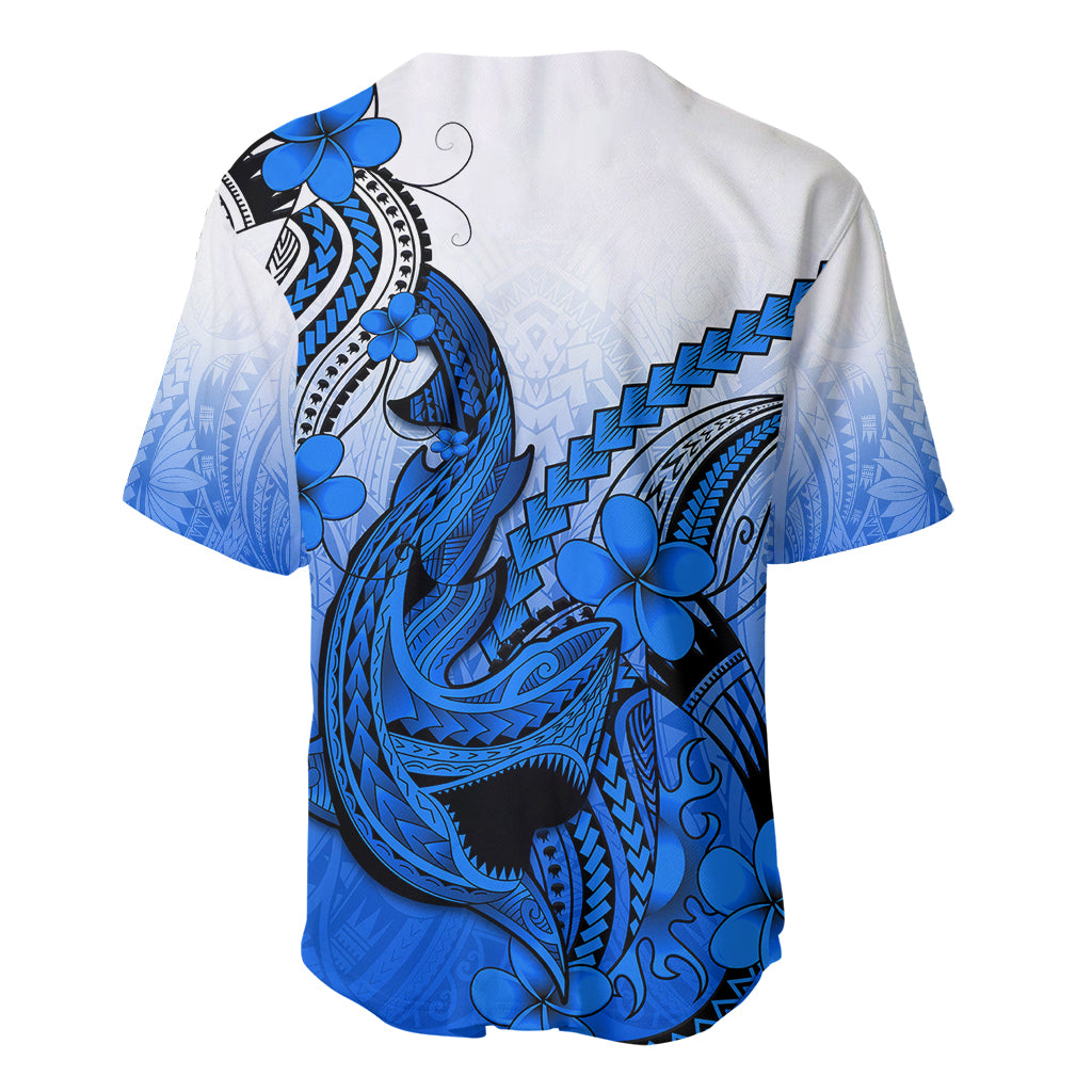 Hawaii Baseball Jersey Polynesian Shark Tattoo With Plumeria Blue Gradient LT14 - Polynesian Pride