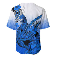 Hawaii Baseball Jersey Polynesian Shark Tattoo With Plumeria Blue Gradient LT14 - Polynesian Pride