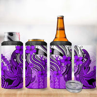 Hawaii 4 in 1 Can Cooler Tumbler Polynesian Shark Tattoo With Plumeria Purple Gradient