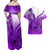 Hawaii Couples Matching Off Shoulder Maxi Dress and Hawaiian Shirt Polynesian Shark Tattoo With Plumeria Purple Gradient LT14 - Polynesian Pride