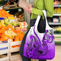 Purple Gradient Hawaii Grocery Bag Polynesian Shark Tattoo With Plumeria