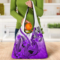 Purple Gradient Hawaii Grocery Bag Polynesian Shark Tattoo With Plumeria