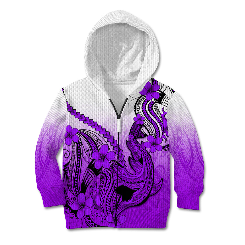 Hawaii Kid Hoodie Polynesian Shark Tattoo With Plumeria Purple Gradient LT14 - Polynesian Pride