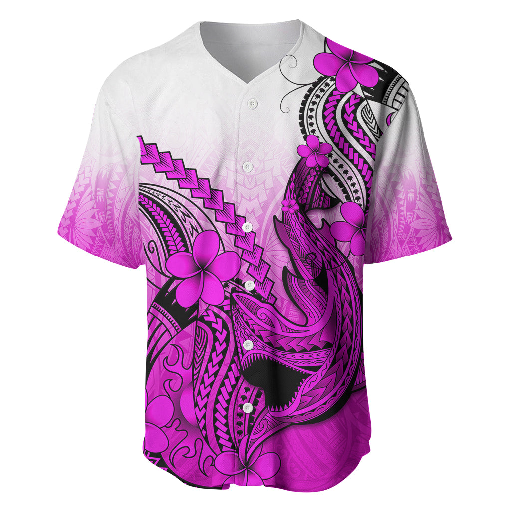 Hawaii Baseball Jersey Polynesian Shark Tattoo With Plumeria Pink Gradient LT14 Pink - Polynesian Pride