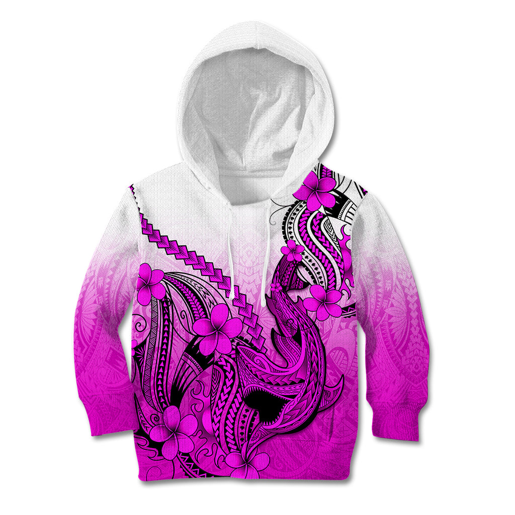Hawaii Kid Hoodie Polynesian Shark Tattoo With Plumeria Pink Gradient LT14 Pink - Polynesian Pride