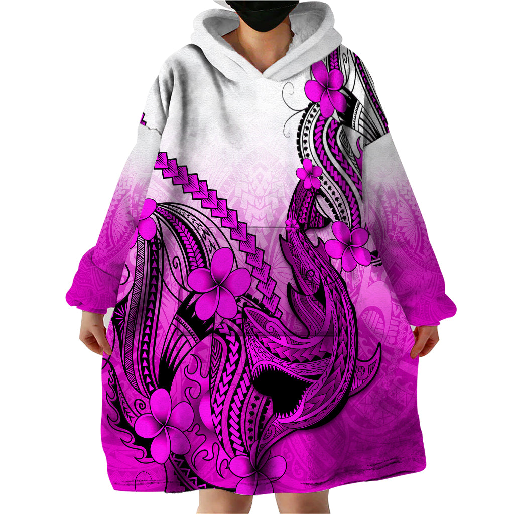 Hawaii Wearable Blanket Hoodie Polynesian Shark Tattoo With Plumeria Pink Gradient LT14 - Polynesian Pride