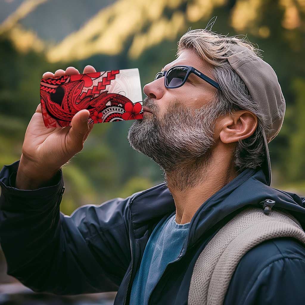 Hawaii 4 in 1 Can Cooler Tumbler Polynesian Shark Tattoo With Plumeria Red Gradient