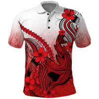 Hawaii Polo Shirt Polynesian Shark Tattoo With Plumeria Red Gradient LT14 Red - Polynesian Pride