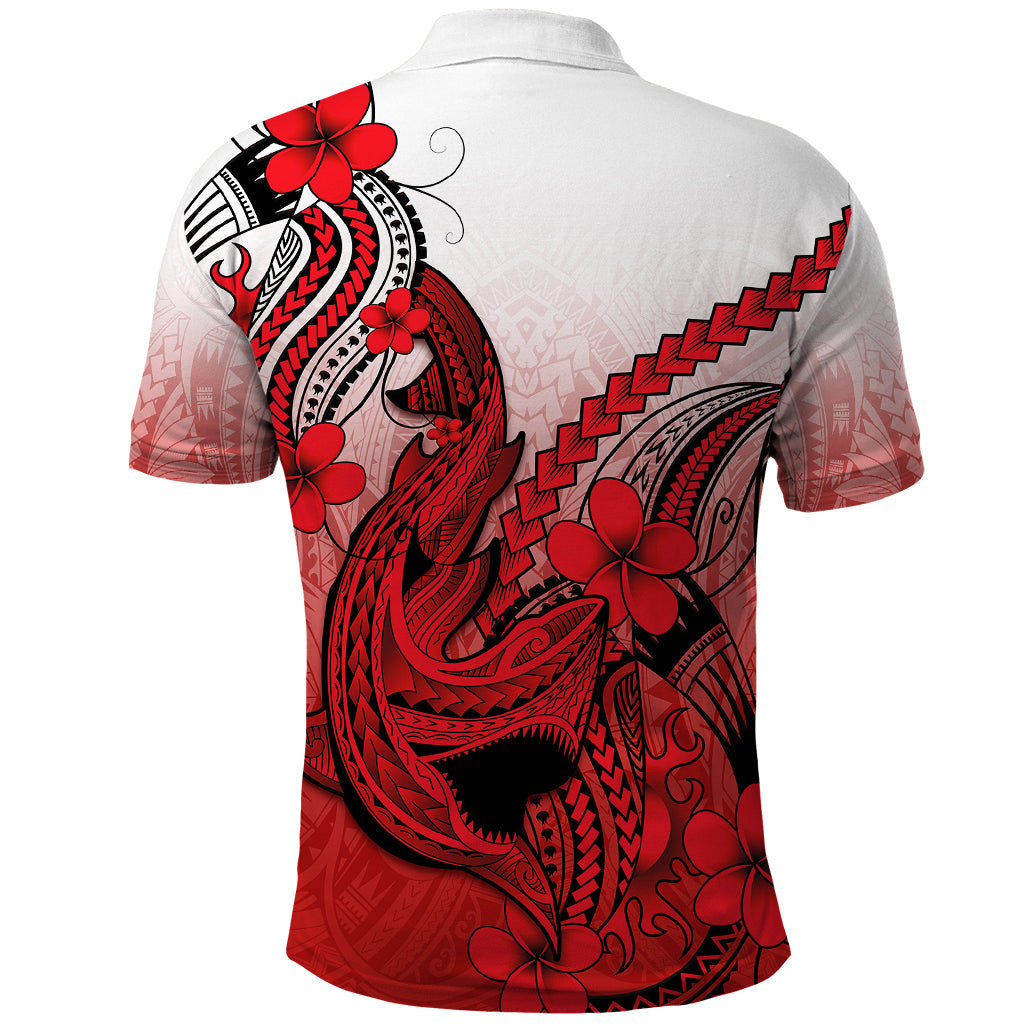Hawaii Polo Shirt Polynesian Shark Tattoo With Plumeria Red Gradient LT14 - Polynesian Pride