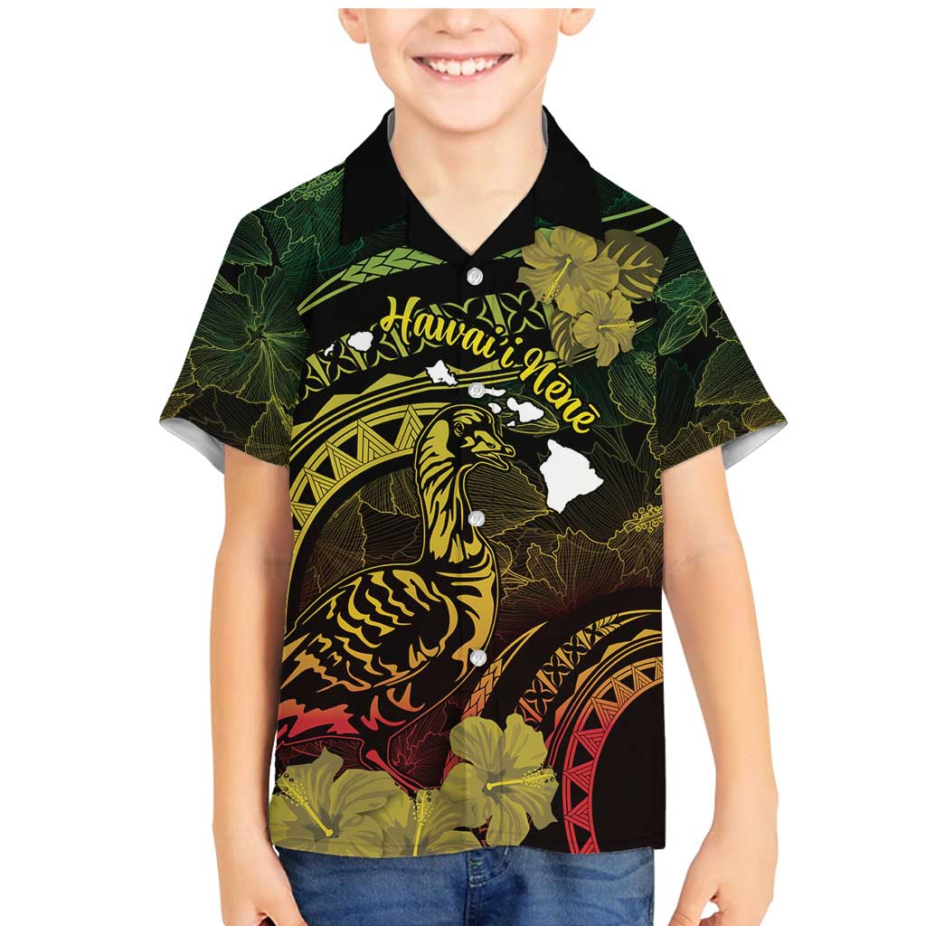 Personalised Hawaii Nene Goose Family Matching Mermaid Dress and Hawaiian Shirt Hawaiian Map Hibiscus Polynesian Art - Reggae Gradient