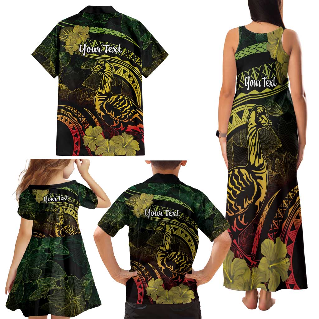 Personalised Hawaii Nene Goose Family Matching Tank Maxi Dress and Hawaiian Shirt Hawaiian Map Hibiscus Polynesian Art - Reggae Gradient