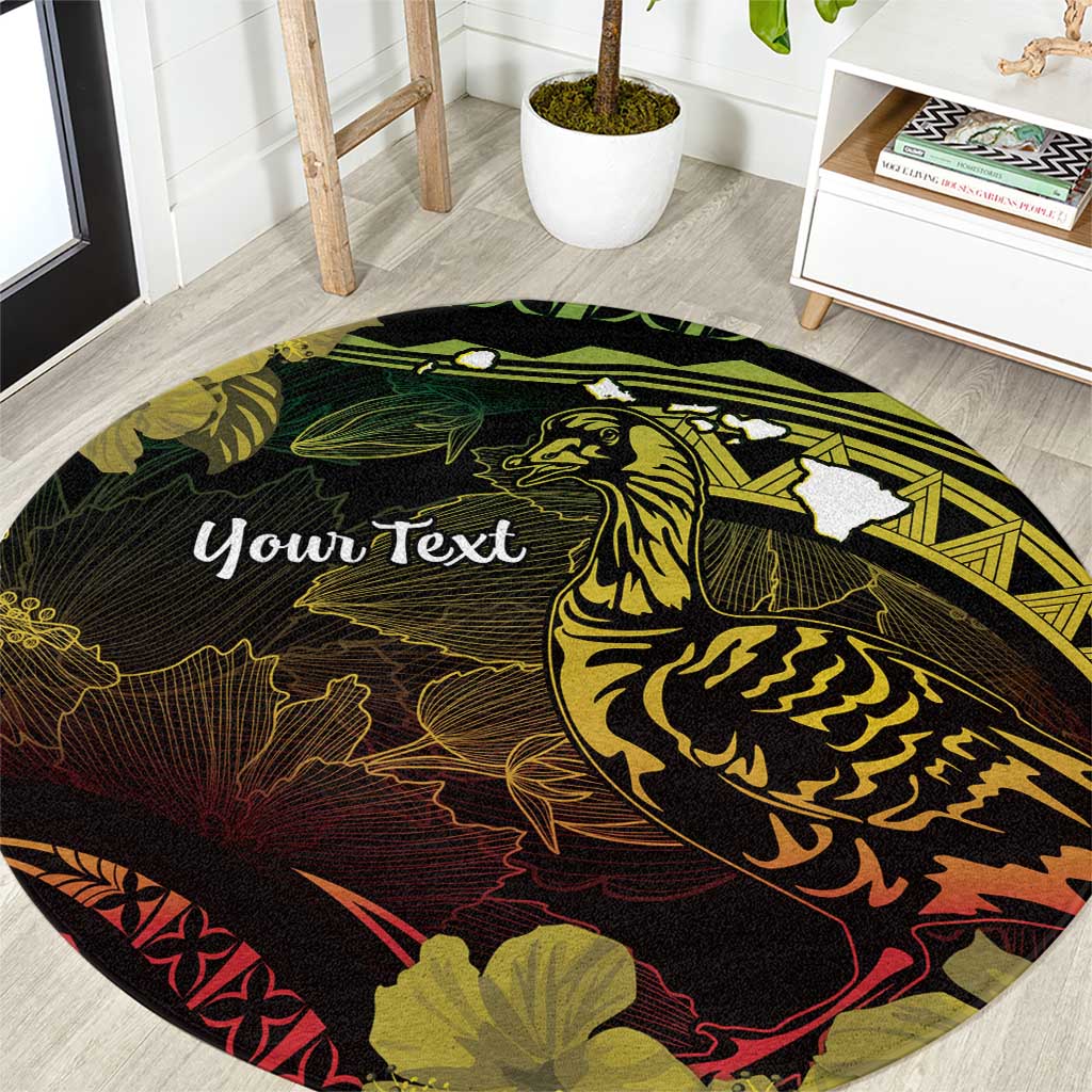 Personalised Hawaii Nene Goose Round Carpet Hawaiian Map Hibiscus Polynesian Art - Reggae Gradient