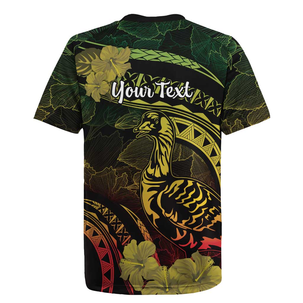 Personalised Hawaii Nene Goose Rugby Jersey Hawaiian Map Hibiscus Polynesian Art - Reggae Gradient