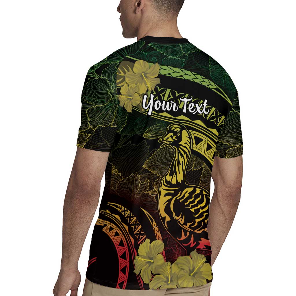 Personalised Hawaii Nene Goose Rugby Jersey Hawaiian Map Hibiscus Polynesian Art - Reggae Gradient