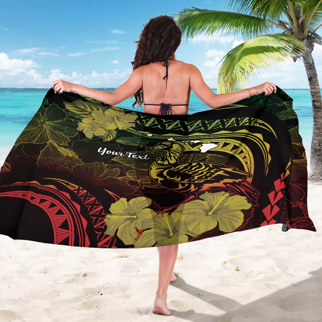 Personalised Hawaii Nene Goose Sarong Hawaiian Map Hibiscus Polynesian Art - Reggae Gradient