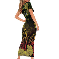 Personalised Hawaii Nene Goose Short Sleeve Bodycon Dress Hawaiian Map Hibiscus Polynesian Art - Reggae Gradient