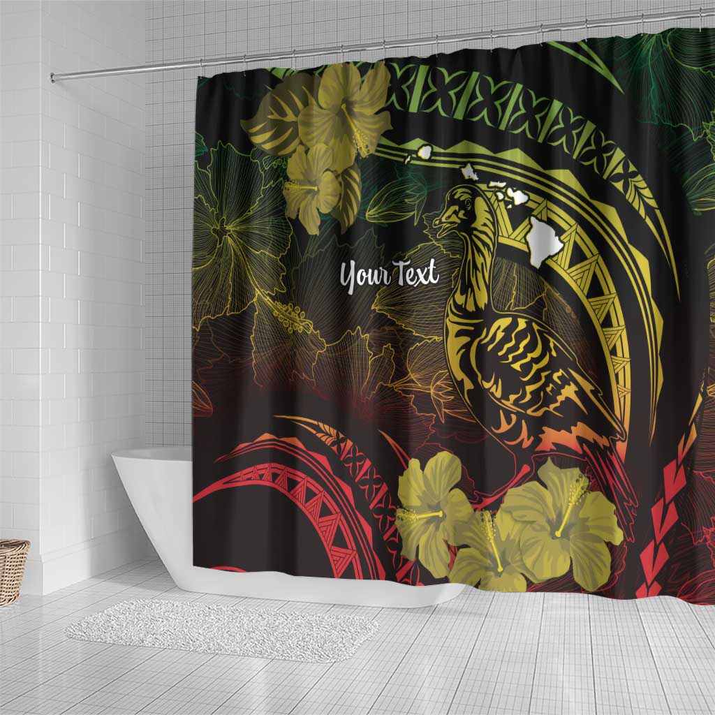 Personalised Hawaii Nene Goose Shower Curtain Hawaiian Map Hibiscus Polynesian Art - Reggae Gradient