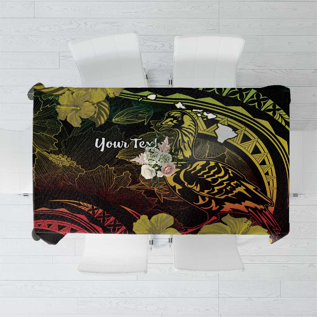 Personalised Hawaii Nene Goose Tablecloth Hawaiian Map Hibiscus Polynesian Art - Reggae Gradient