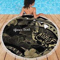 Personalised Hawaii Nene Goose Beach Blanket Hawaiian Map Hibiscus Polynesian Art - Beige