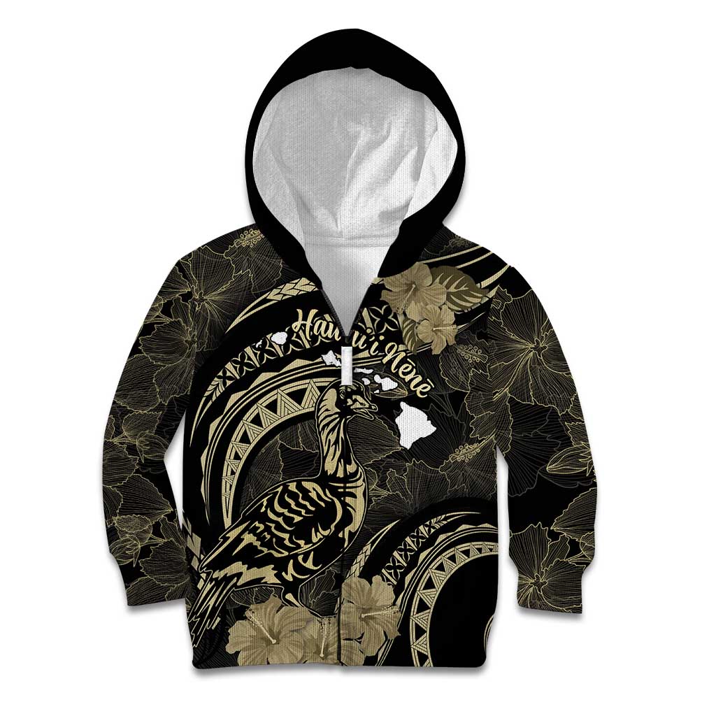Personalised Hawaii Nene Goose Kid Hoodie Hawaiian Map Hibiscus Polynesian Art - Beige