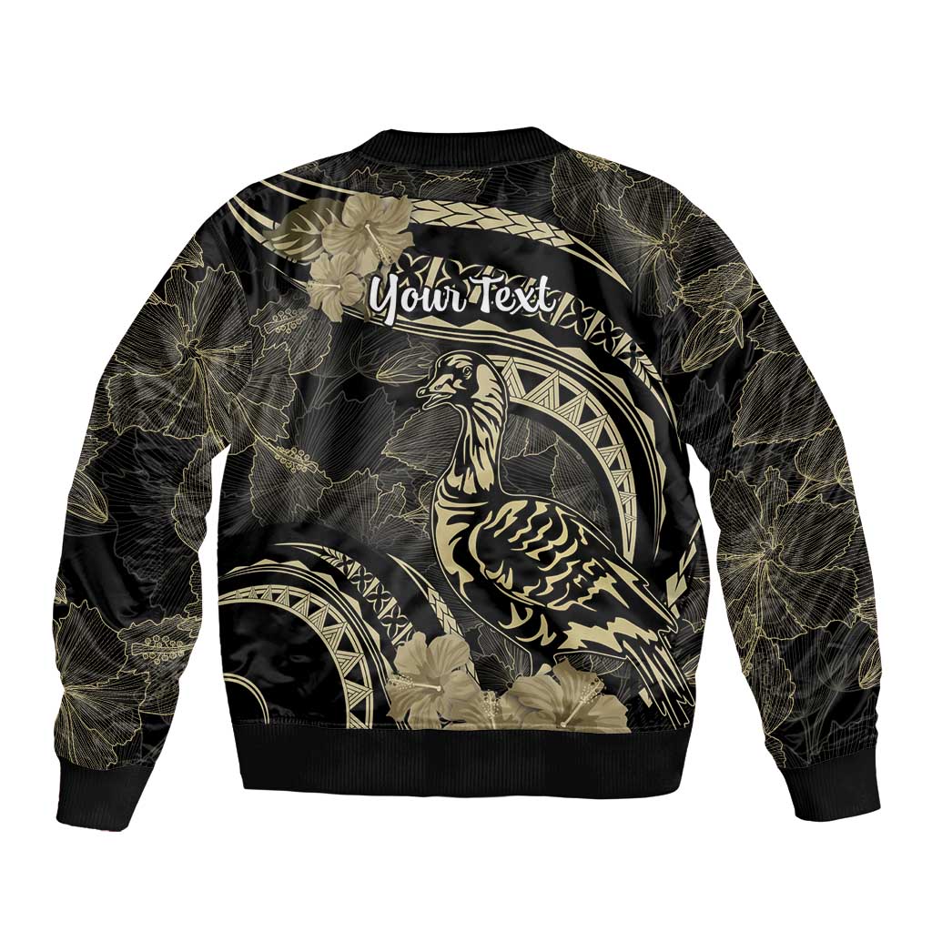 Personalised Hawaii Nene Goose Sleeve Zip Bomber Jacket Hawaiian Map Hibiscus Polynesian Art - Beige