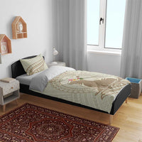 Personalised Hawaii Monk Seal Bedding Set Polynesian Tattoo With Tropical Flowers - Beige Pastel LT14 - Polynesian Pride