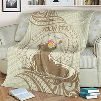 Personalised Hawaii Monk Seal Blanket Polynesian Tattoo With Tropical Flowers - Beige Pastel LT14 - Polynesian Pride