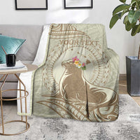 Personalised Hawaii Monk Seal Blanket Polynesian Tattoo With Tropical Flowers - Beige Pastel LT14 - Polynesian Pride