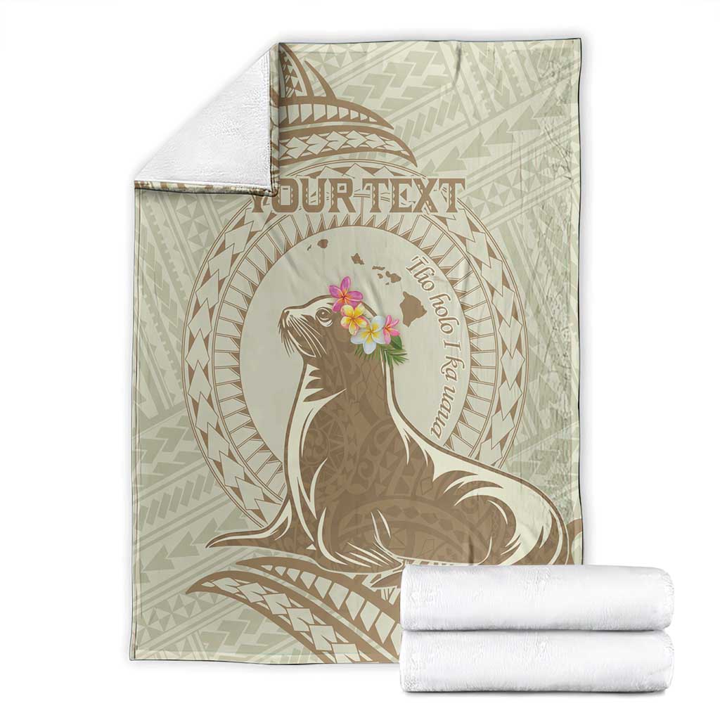 Personalised Hawaii Monk Seal Blanket Polynesian Tattoo With Tropical Flowers - Beige Pastel LT14 - Polynesian Pride