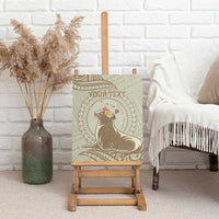 Personalised Hawaii Monk Seal Canvas Wall Art Polynesian Tattoo With Tropical Flowers - Beige Pastel LT14 - Polynesian Pride