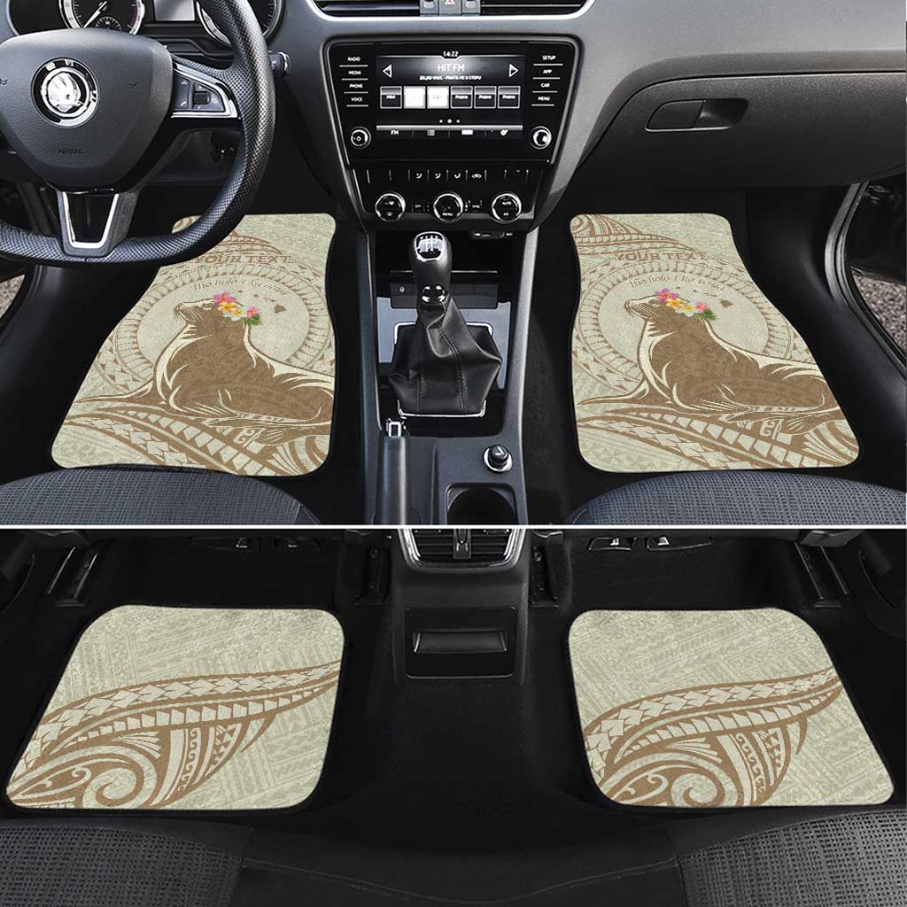 Personalised Hawaii Monk Seal Car Mats Polynesian Tattoo With Tropical Flowers - Beige Pastel