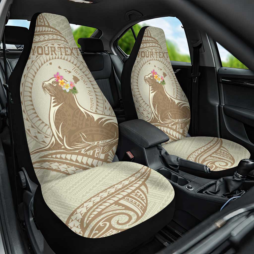 Personalised Hawaii Monk Seal Car Seat Cover Polynesian Tattoo With Tropical Flowers - Beige Pastel