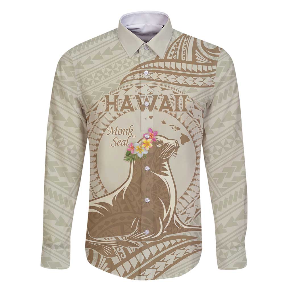 Personalised Hawaii Monk Seal Family Matching Mermaid Dress and Hawaiian Shirt Polynesian Tattoo With Tropical Flowers - Beige Pastel
