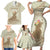 Personalised Hawaii Monk Seal Family Matching Short Sleeve Bodycon Dress and Hawaiian Shirt Polynesian Tattoo With Tropical Flowers - Beige Pastel