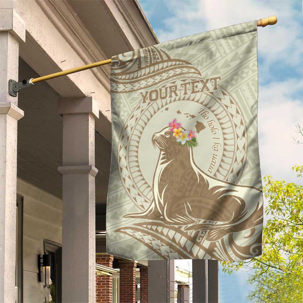 Personalised Hawaii Monk Seal Garden Flag Polynesian Tattoo With Tropical Flowers - Beige Pastel LT14 House Flag Beige - Polynesian Pride