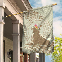 Personalised Hawaii Monk Seal Garden Flag Polynesian Tattoo With Tropical Flowers - Beige Pastel LT14 House Flag Beige - Polynesian Pride