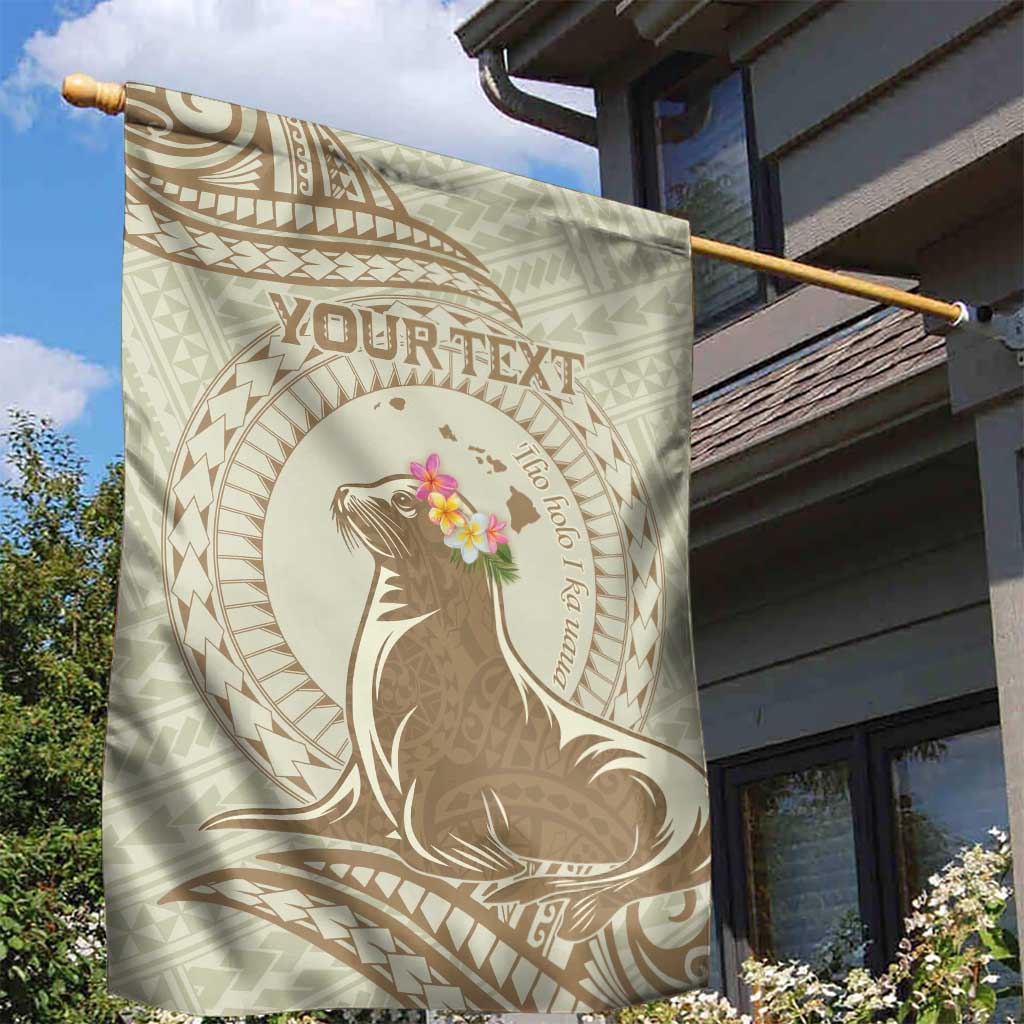 Personalised Hawaii Monk Seal Garden Flag Polynesian Tattoo With Tropical Flowers - Beige Pastel LT14 - Polynesian Pride