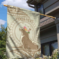 Personalised Hawaii Monk Seal Garden Flag Polynesian Tattoo With Tropical Flowers - Beige Pastel LT14 - Polynesian Pride